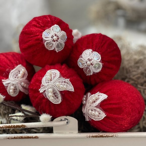 Velvet Set of 6 Easter Egg| Lipstick Red | Valentines Day Vase Filler| Photo - Picture 1 of 16